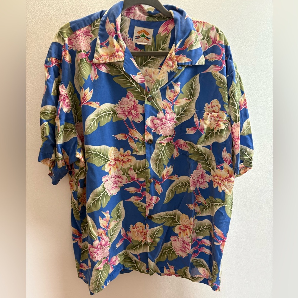 Pineapple Juice Blue Floral Hawaiian Shirt XL